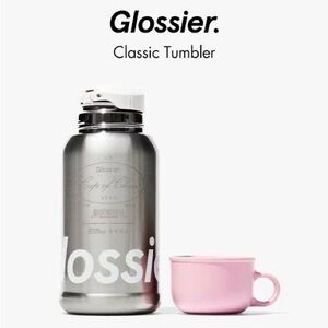 Glossier Silver Holiday Tumbler with Pink Cup 2025